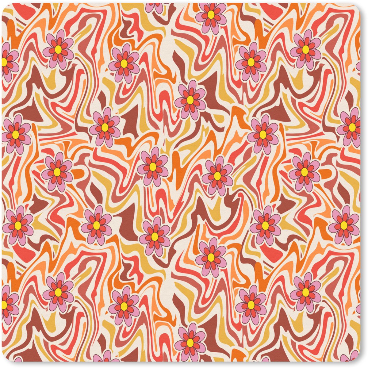 Muismat 30x30 cm - Mousepad Retro - Bloemen - Patroon - Muismatten