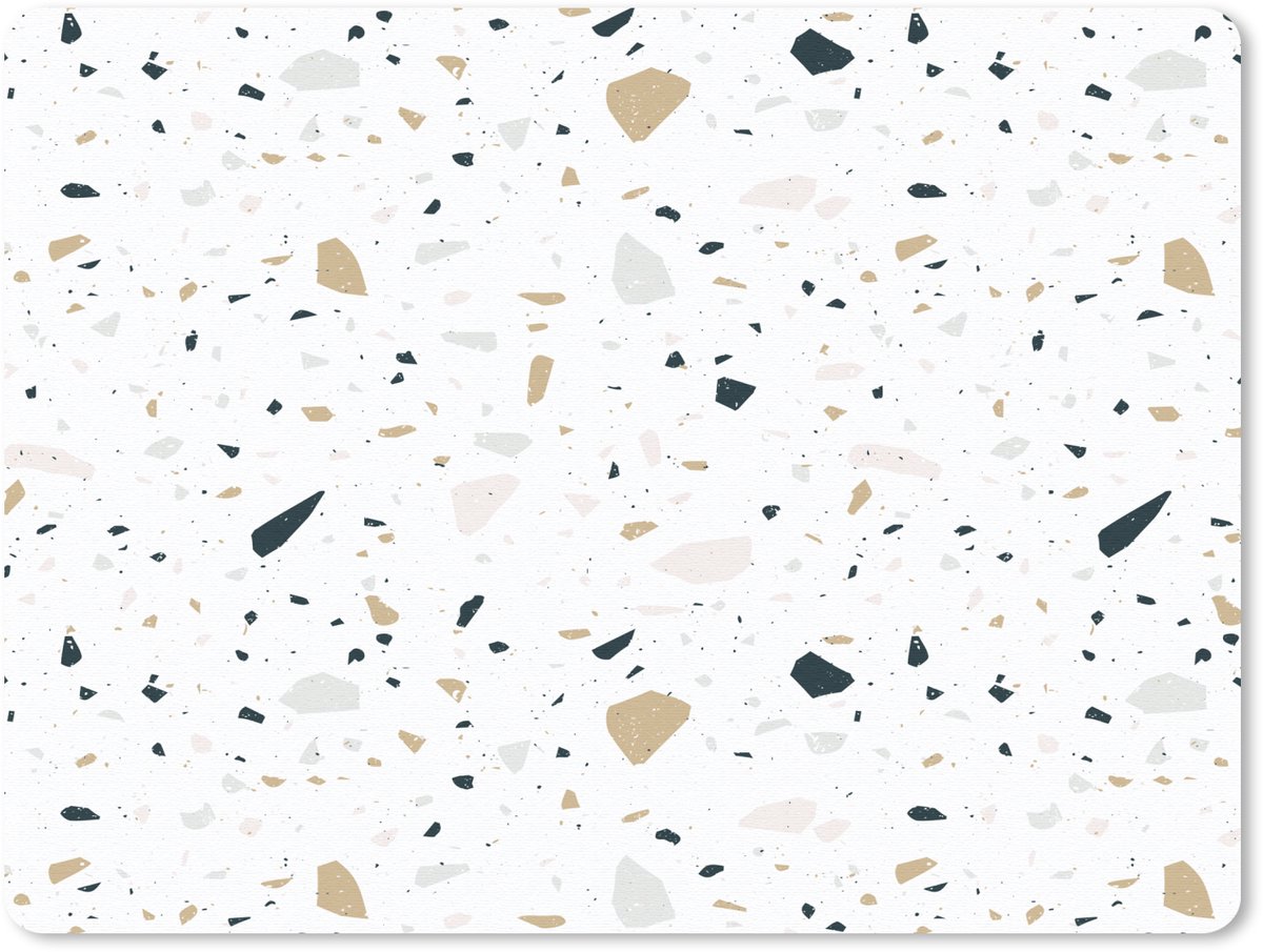 Muismat 23x19 cm - Mousepad Terrazzo - Patroon - Wit - Neutraal - Muismatten