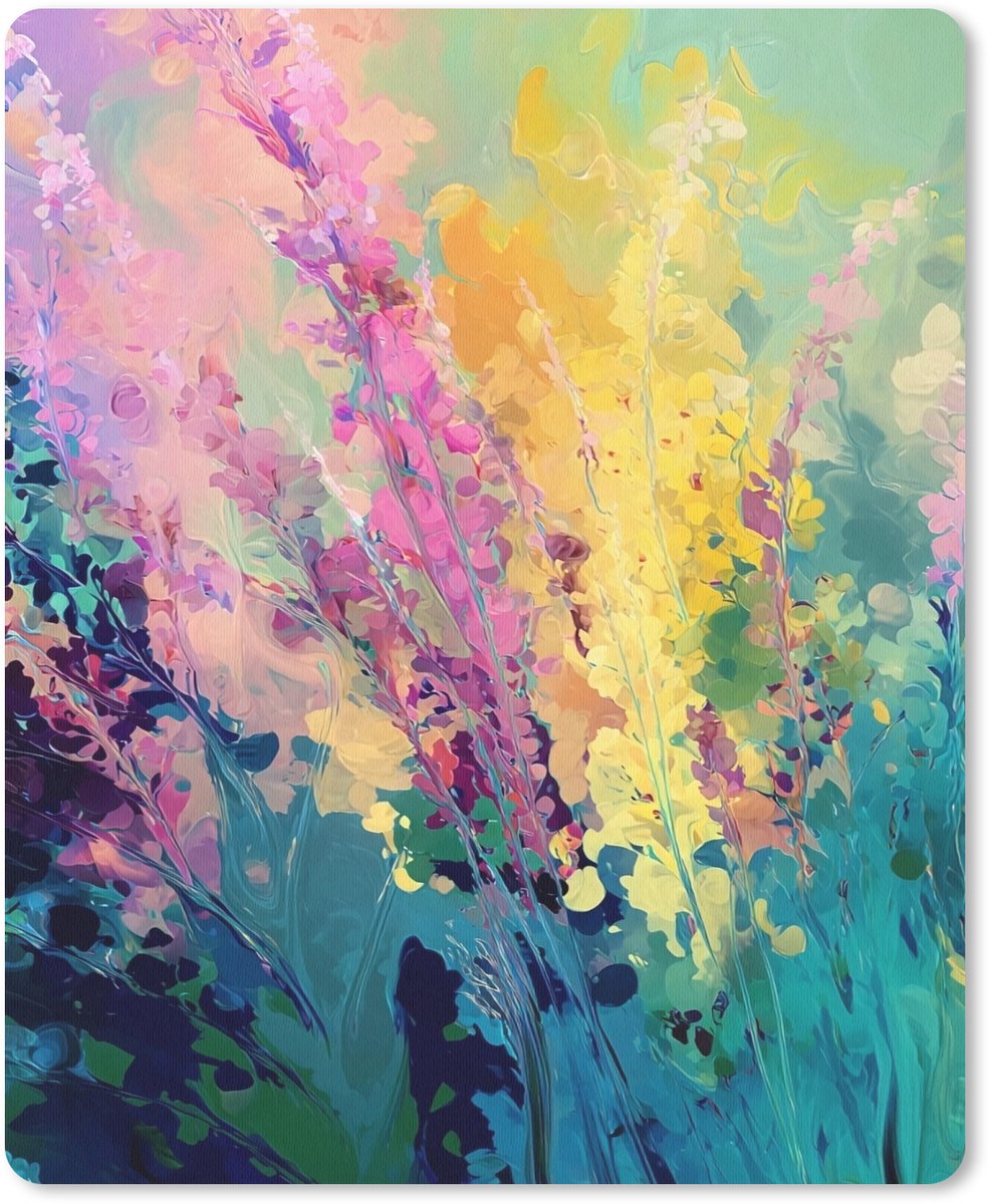 Muismat 19x23 cm - Mousepad Dromerige - Langgerekte bloemen - Muismatten