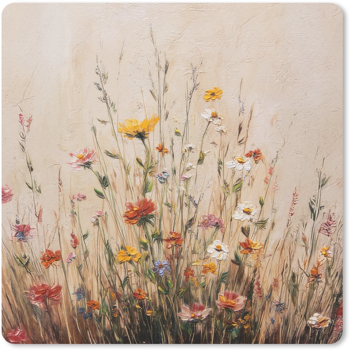 Muismat 30x30 cm - Mousepad Wilde bloemen - Penseelstreken - Rustgevend - Muismatten