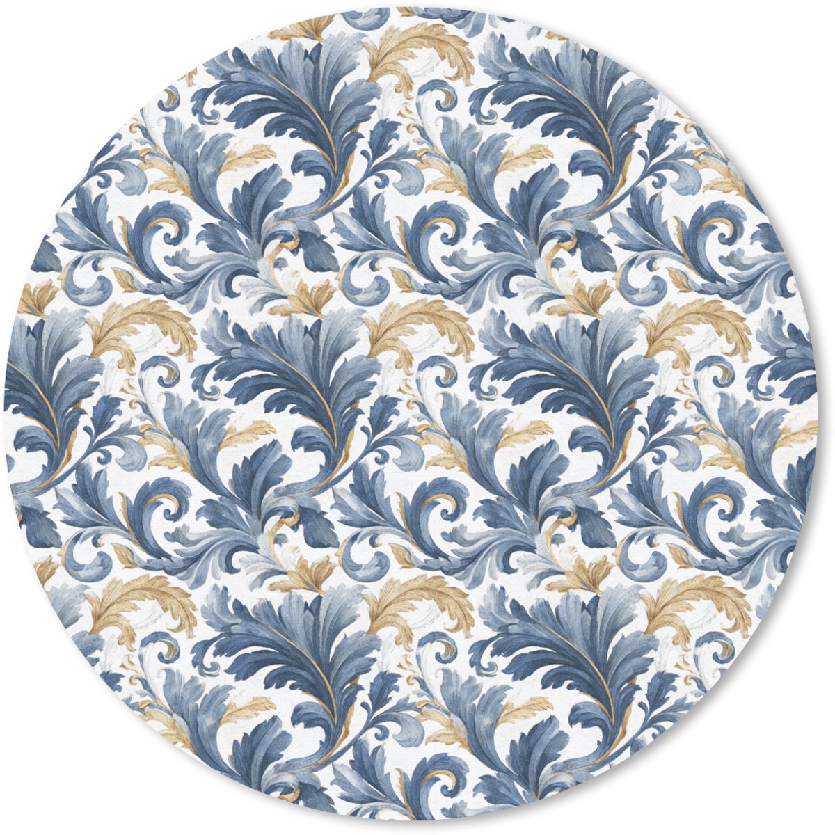 Muismat rond 50x50 cm - Mousepad Bloem - Blauw - Goud - Patroon - Ronde muismatten