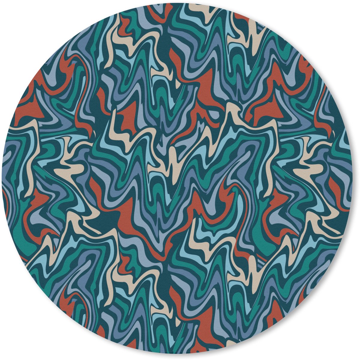Muismat rond 20x20 cm - Mousepad Golven - Retro - Blauw - Patroon - Ronde muismatten