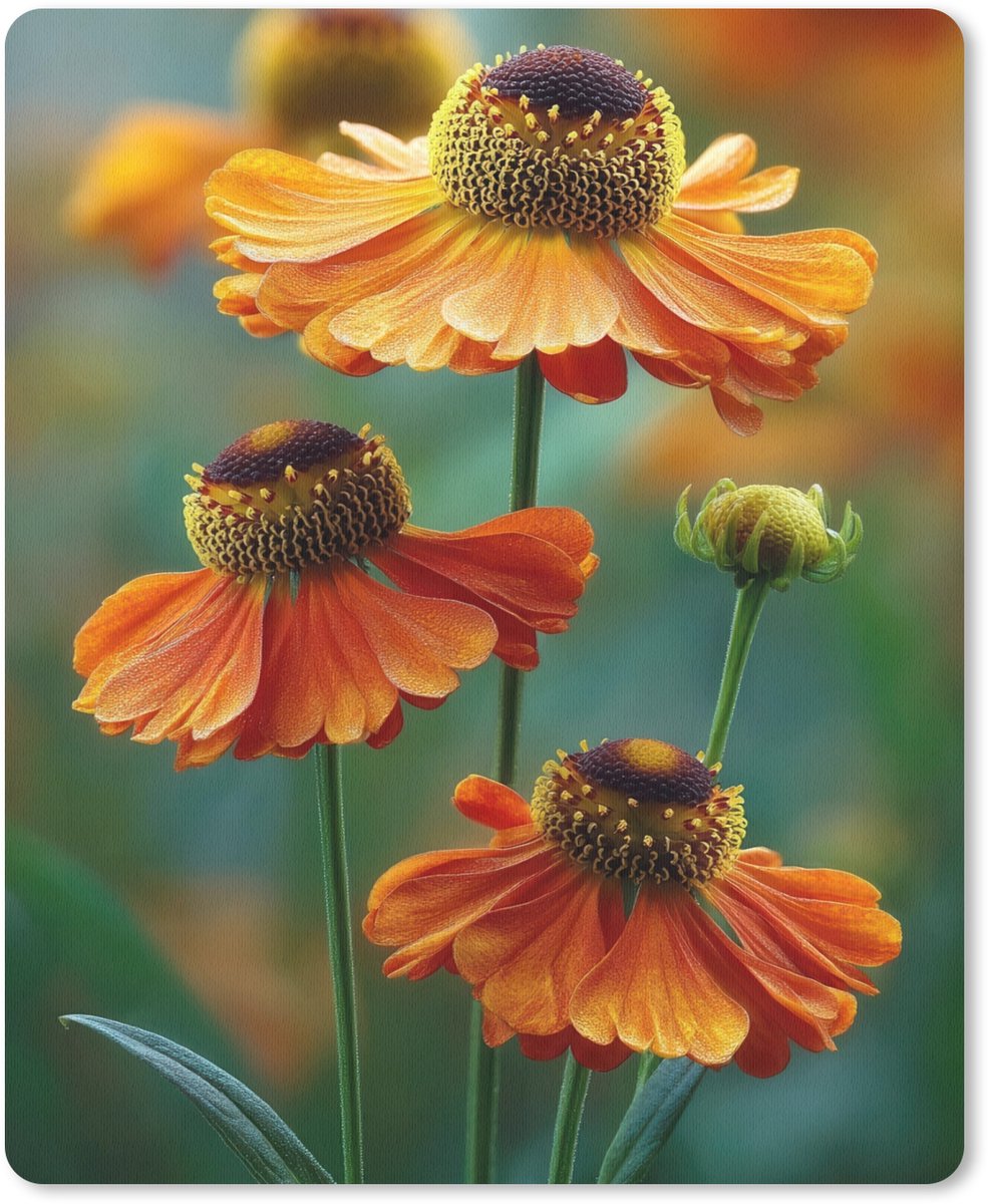 Muismat 19x23 cm - Mousepad Oranje bloemen - Levendig - Wazige achtergrond - Muismatten