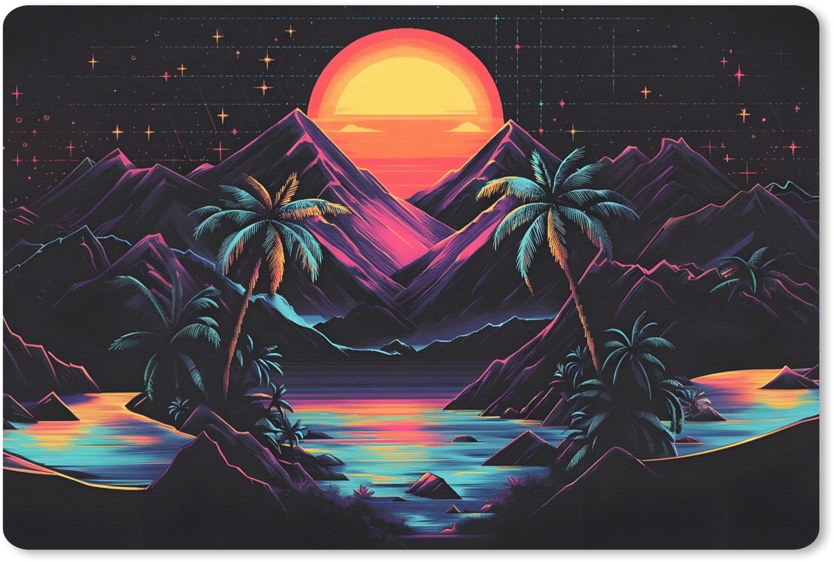 Muismat 27x18 cm - Mousepad Palmbomen - Neonbergen - Sterrenhemel - Zon - Muismatten