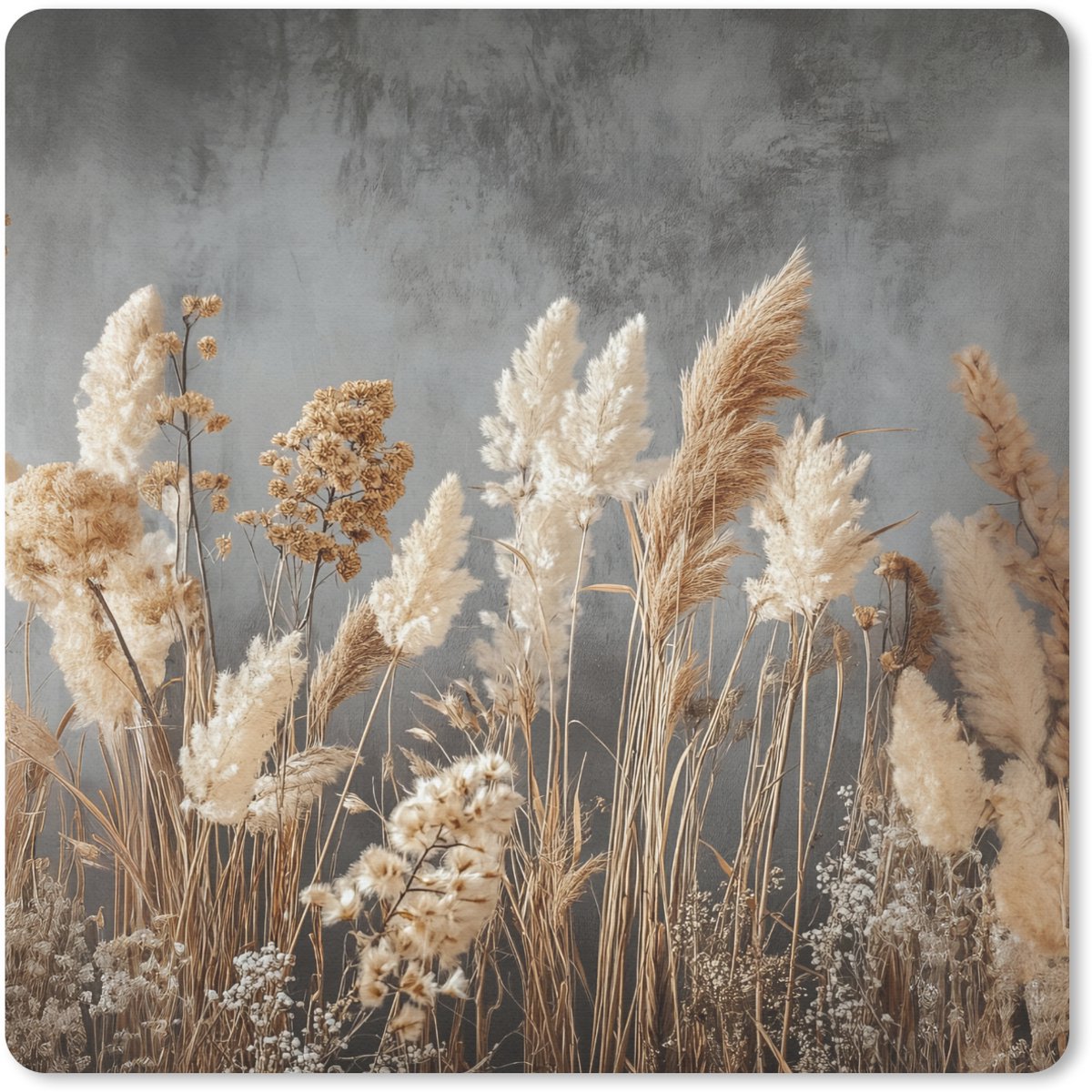 Muismat 30x30 cm - Mousepad Gedroogde Veldbloemen - Grijs - Beton print - Muismatten