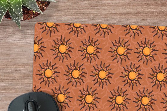 Muismat XXL 90x30 cm - Bureau onderlegger - Bureau mat Kust - Zonnig - Bruin - Oranje - Bureaumat - Gaming mousepad xl - Bureaulegger groot - Computer deskmat