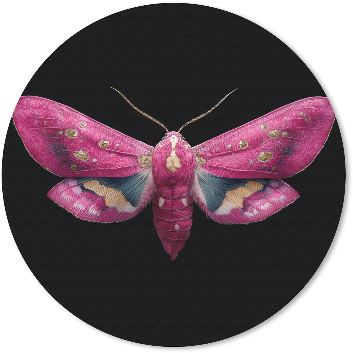 Muismat rond 30x30 cm - Mousepad Vlinder - Roze - Nachtvlinder - Ronde muismatten