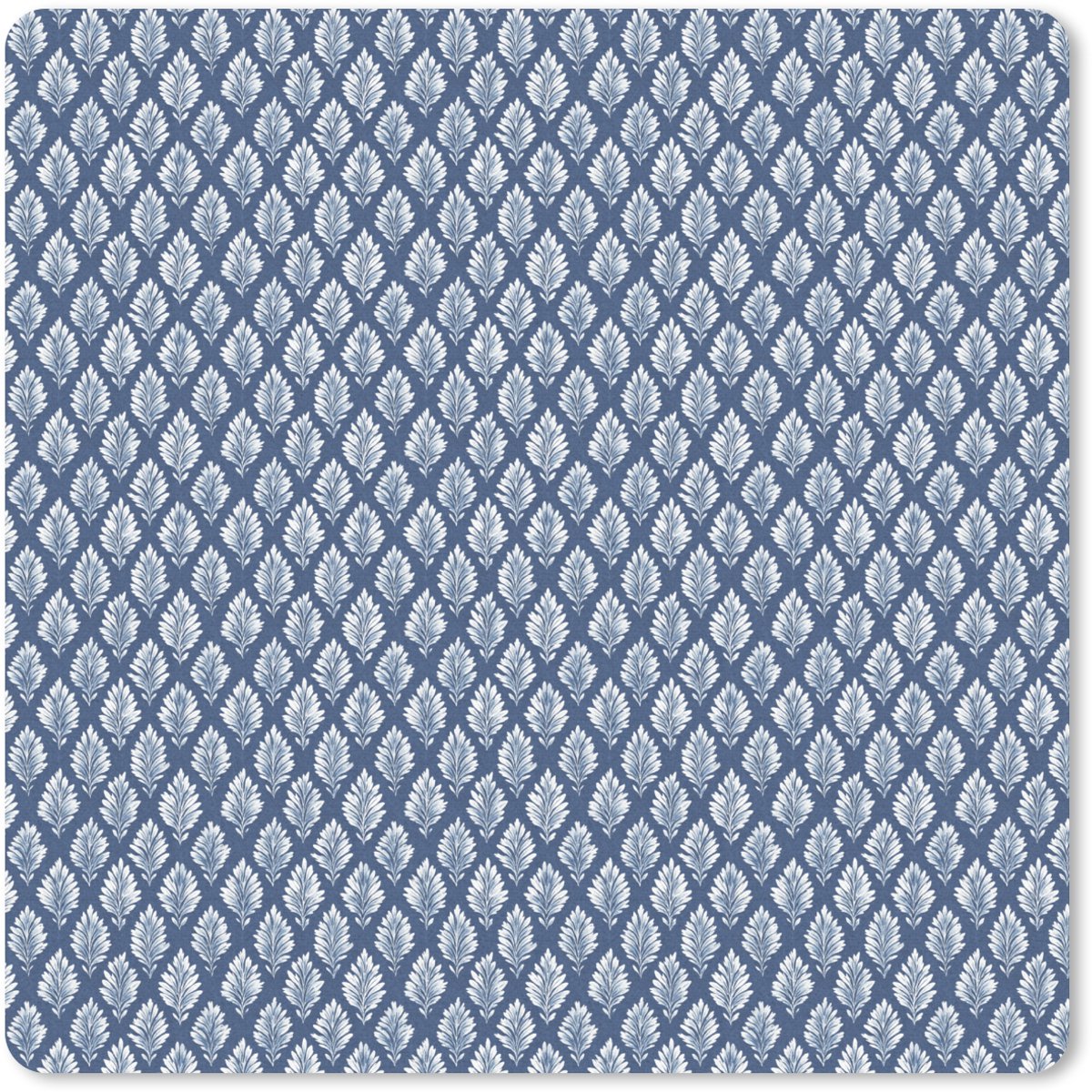 Muismat 20x20 cm - Mousepad Bladeren - Wit - Blauw - Patroon - Muismatten