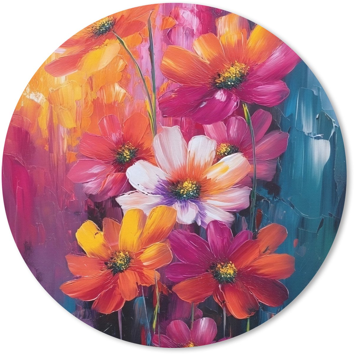 Muismat rond 30x30 cm - Mousepad Felle bloemen - Dynamisch - Levendig - Ronde muismatten