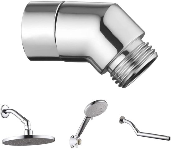 Create idea Handheld Douchekop Elleboog Adapter G1/2 Douche Connector 45 Graden Conversie Joint Verchroomd voor de meeste Standaard Douchesystemen Zilver