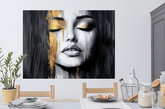 Muurstickers - Sticker Folie - Gezicht - Vrouw - Penseelstreken - Abstract - 120x90 cm - Plakfolie - Muurstickers Kinderkamer - Zelfklevend Behang - Zelfklevend behangpapier - Stickerfolie
