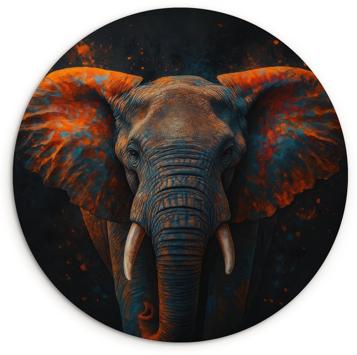 WallCircle Wandcirkel 140x140 cm - Muurcirkel Olifant - Oranje - Oren - Muurdecoratie woonkamer - Wanddecoratie slaapkamer - Kamer decoratie accessoires - Ronde schilderijen