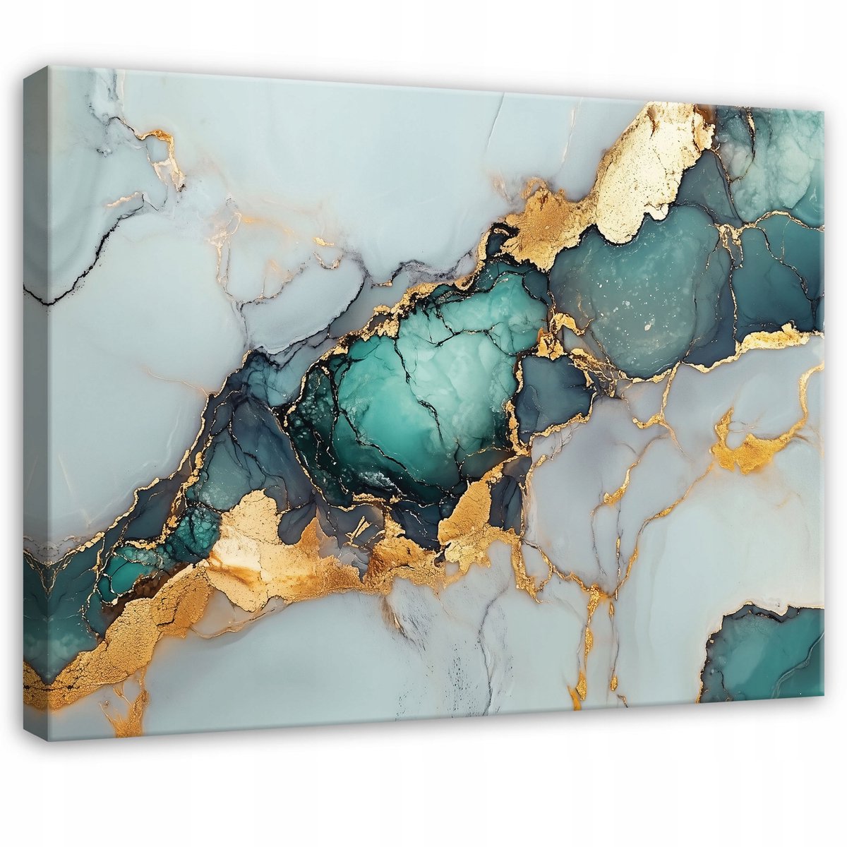 WALLARENA Canvas schilderij - 100x70 cm - abstracte marmer goud groen voor slaapkamer woonkamer op doek multikleurig