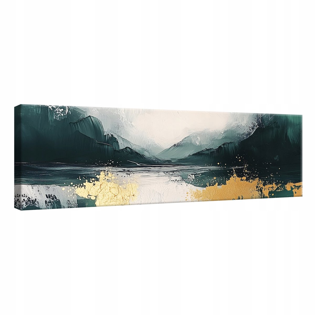 WALLARENA Canvas schilderij - 145x45 cm - abstracte afbeelding in groen en goud voor woonkamer, slaapkamer en keuken multikleurig