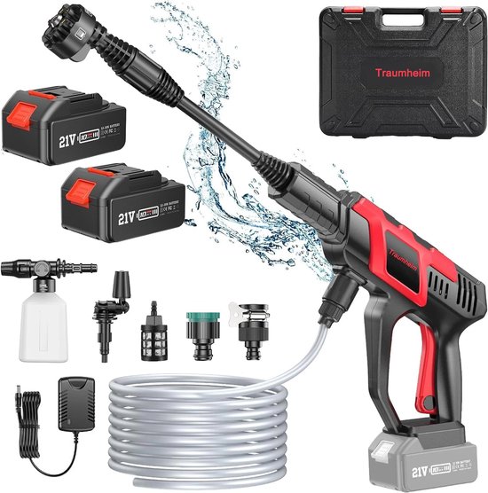 Accu hogedrukreiniger 120BAR met borstelloze motor, 2×8000mAh accu, 0–180° rotatiesproeier, 2 kraanadapters