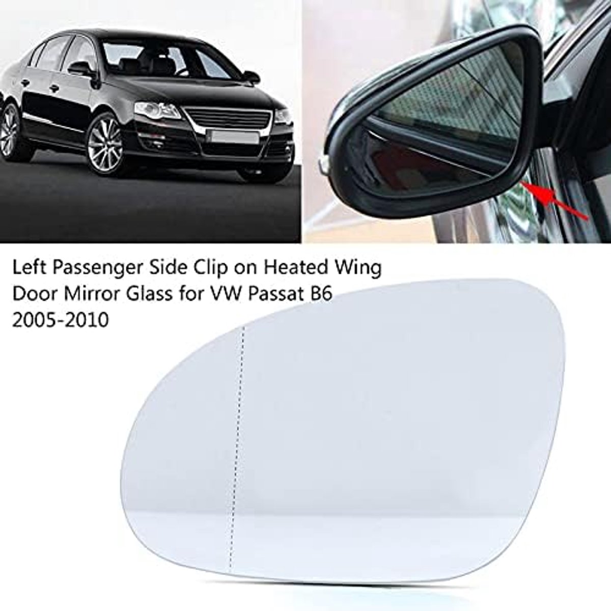 Heated Door Wing Mirror Glass, Convex Rearview Mirror Glass Passenger Left Side Clip On Door Mirror Glass with Plastic Holder Backing