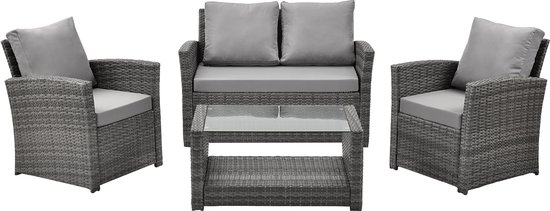 Svita Roma Polyrattan Set - Zitgroep Loungetafelset Tuinmeubelen Grijs