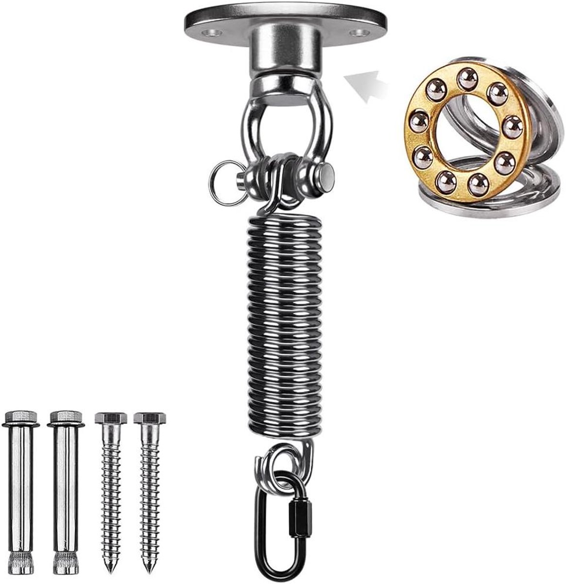 Allecto plus - Hangmat Swing Ophangsysteem 360 ° Draaibaar | Hout/Beton Plafond Bevestiging met Karabijnhaak en Lagers | Voor Speeltuin, Yoga, Bokszakken - Set M6 Schroef Bout Metalen Beugel