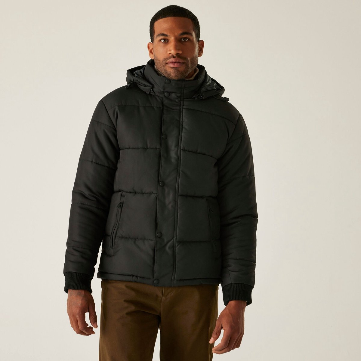 Gevulde Jas Hiking Heren Padded Design Verstelbare Kap Zwart