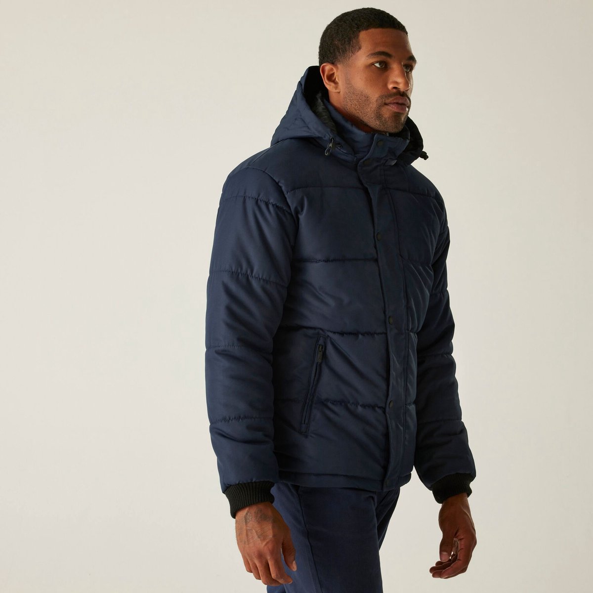 Gevulde Jas Hiking Heren Padded Design Verstelbare Kap Blauw