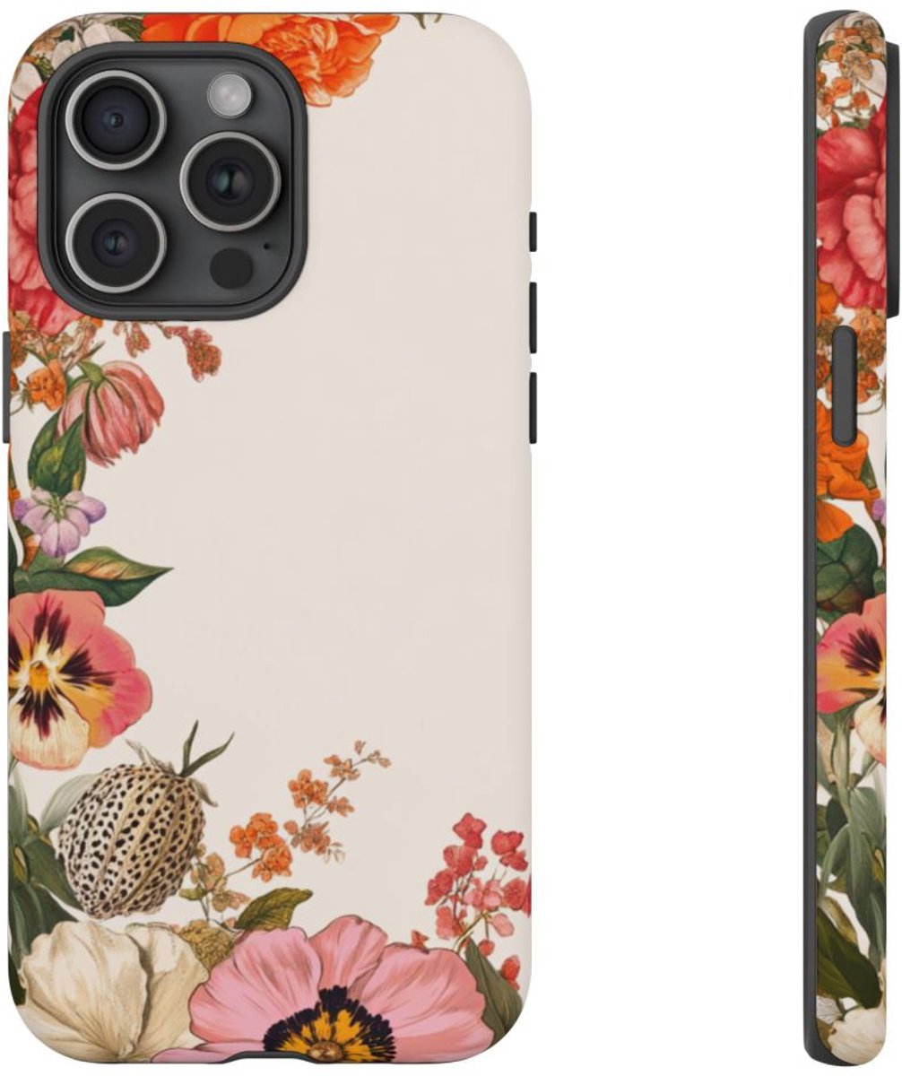 Vintage Botanische Bloemenrand – Telefoonhoesje Geschikt voor iPhone 15 Pro Max