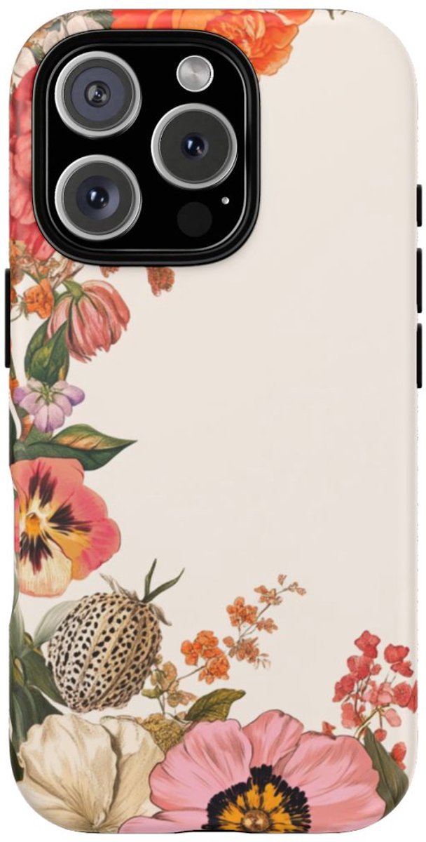 Vintage Botanische Bloemenrand – Telefoonhoesje Geschikt voor iPhone 16 Pro