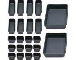 JustValue Lade Organizer Set - 22-Delig - Antislip en Stapelbaar - Zwart - Opbergbakjes - Lade Bakjes - Make Up Organizer - Opbergbakjes Plastic