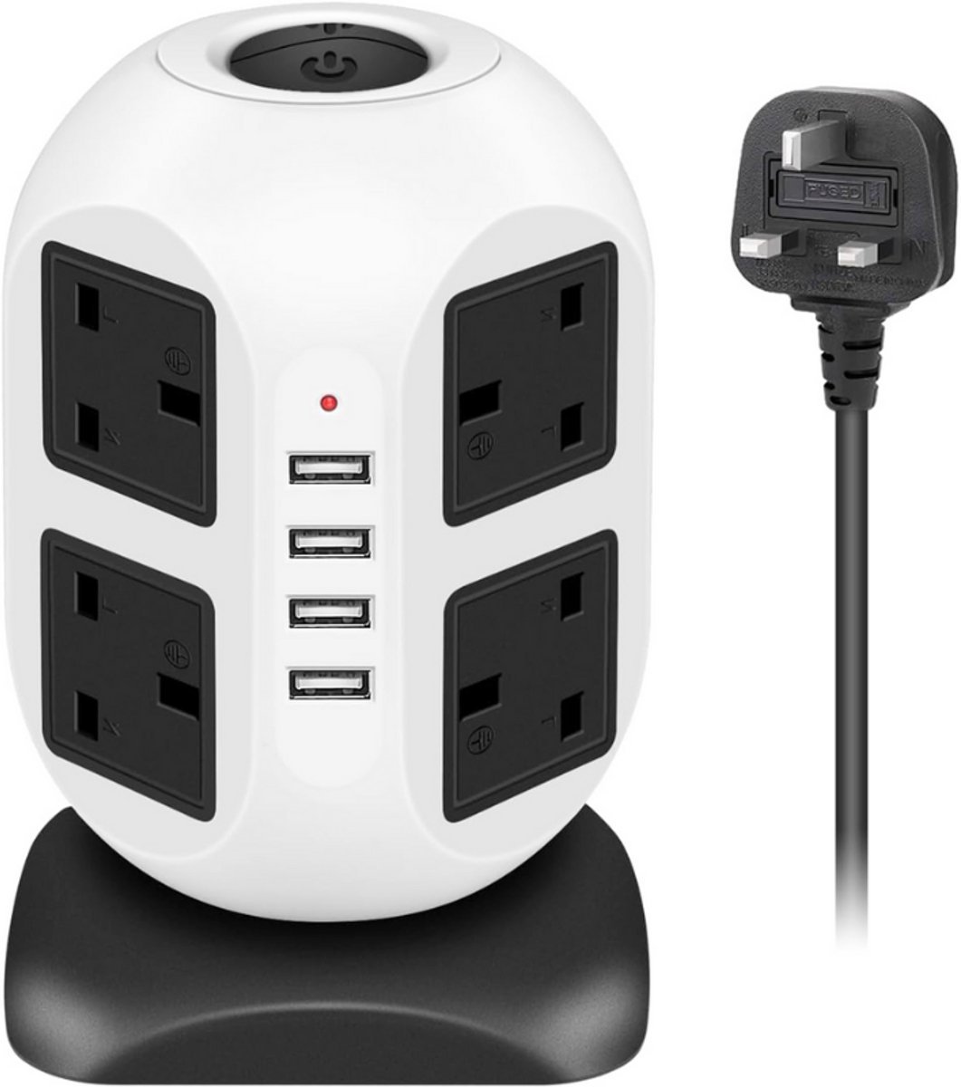 Thuys – Stekkerdoostoren – Met 8 Stopcontacten – En 4 USB-poorten – 4 Meter Verlengkabel – Met Schakelaar En Overspanningsbeveiliging