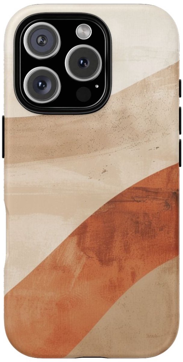 Abstracte Gebogen Terracotta- en Beigevormen – Telefoonhoesje Geschikt voor iPhone 16 Pro