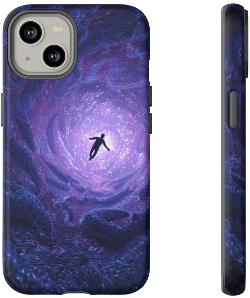 Man Valt Door Kosmische Tunnel met Tentakels – Telefoonhoesje Geschikt voor iPhone 14