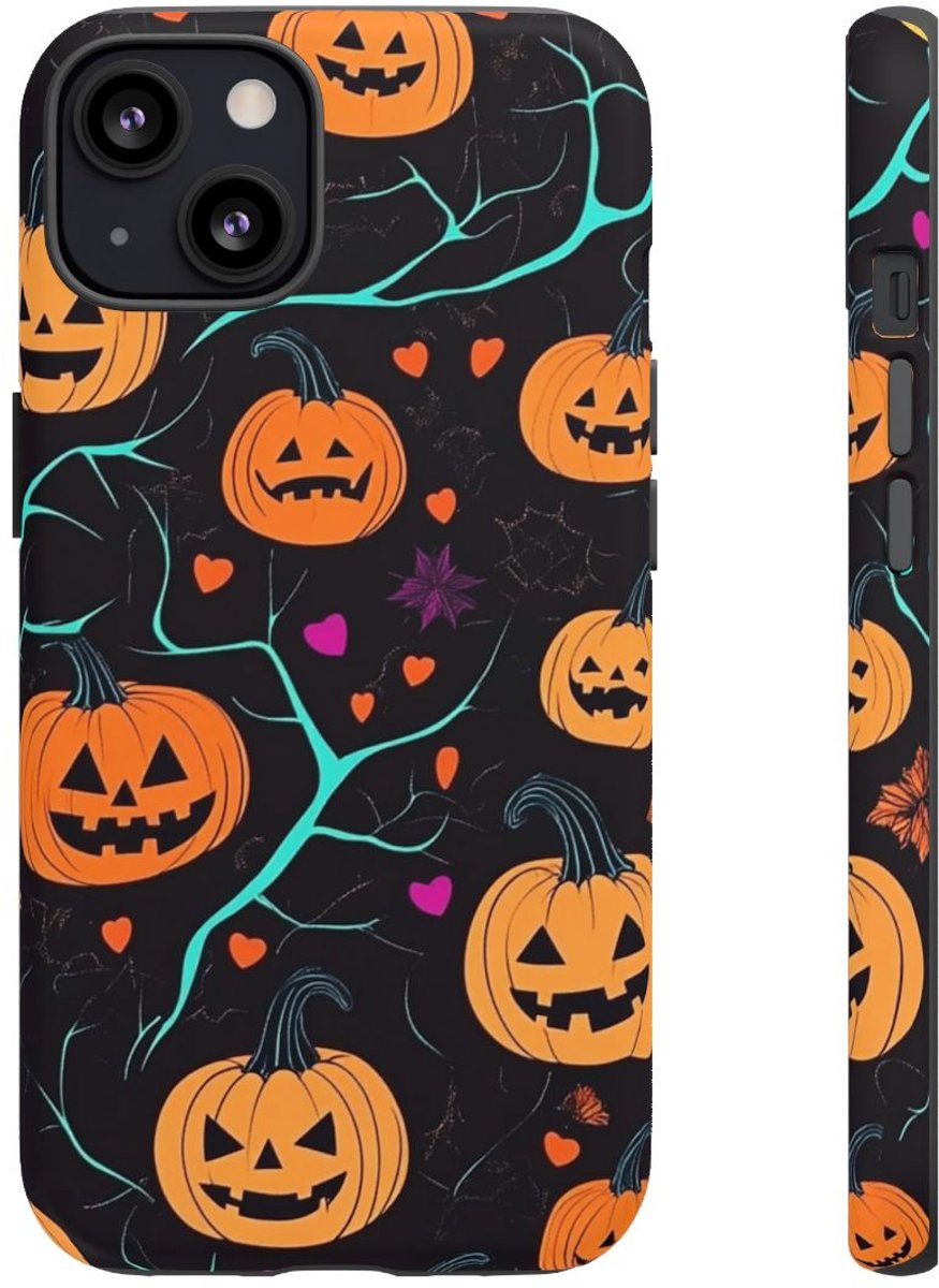 Herfstige Pompoenen en Hartenpatroon – Telefoonhoesje Geschikt voor iPhone 13