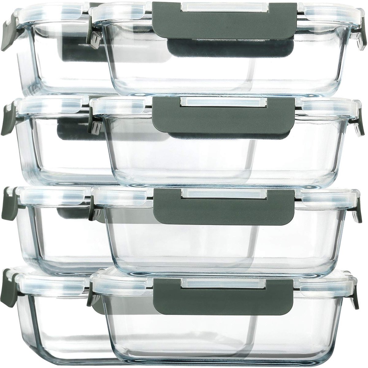 8 verpakkingen 860 ml glazen voedselopslagcontainers voor voedsel, vaatwasser, magnetron en vriezer - lekvrij,
