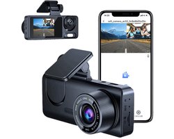 1080P Dashcam met wifi voor auto's, 3-kanaals dashcam voor en achter, 2,0 inch IPS-scherm, loop-opname, G-sensor, WDR, 24-uurs parkeermodus, bewegingsdetectie