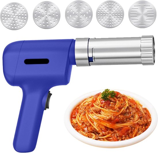 Allecto Plus - Elektrische handpastamachine 50 W 1500 mAh - Draagbare pastamachine met 5 pastasschijven - Zelfgemaakte spaghetti - Keukenapparaat