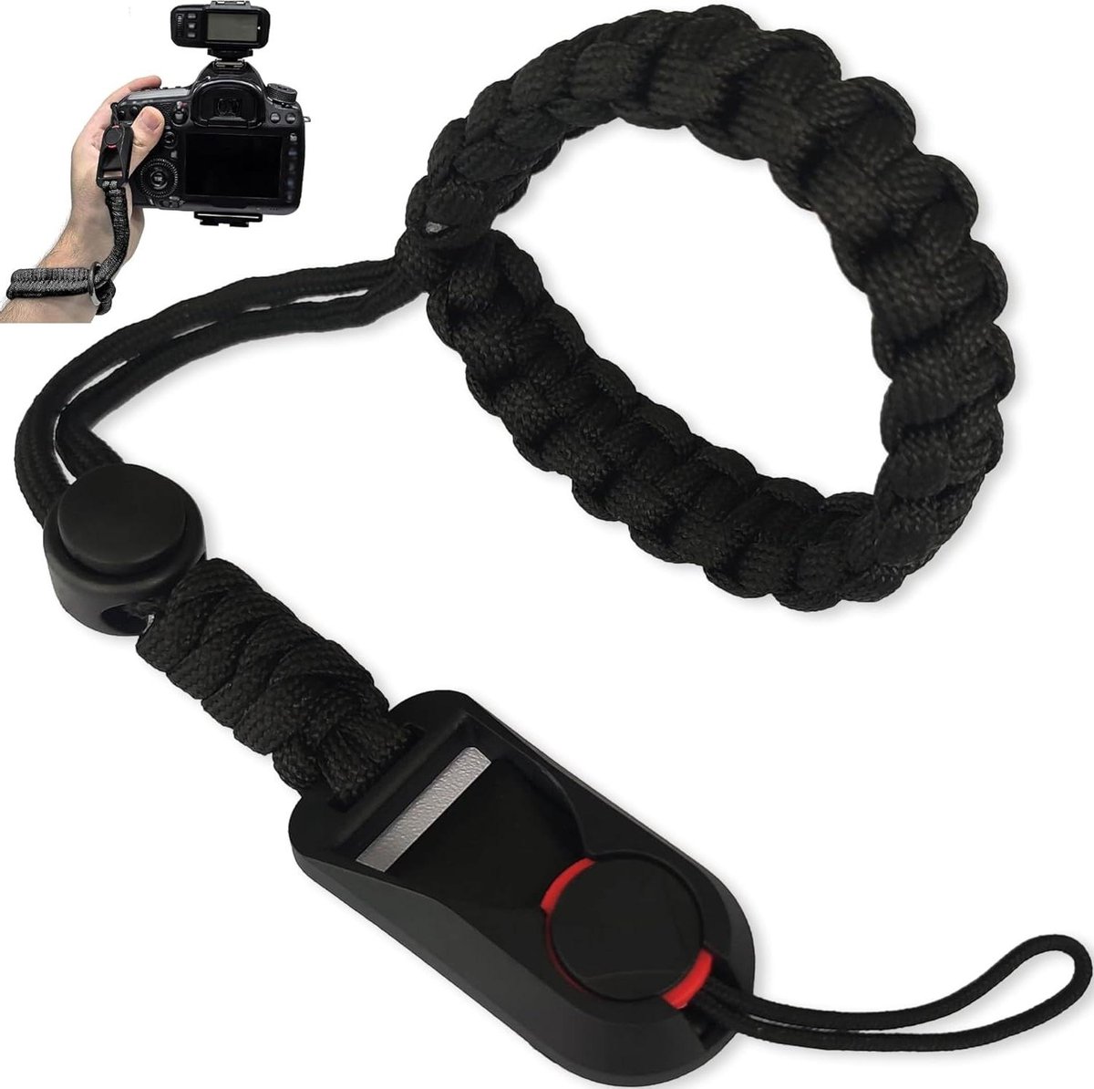 Allecto Plus - Polsband Camera Met Snelsluiting Paracord Zwart Verstelbaar voor Spiegelreflexcamera/Camera zonder Spiegel. Eén maat. Hoge Kwaliteit.