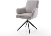 Chaise de salle à manger Heira- Flex avec accoudoirs, structure croisée, large cordon noir, gris argenté, pivotante à 360°, fonction bascule, noyau à ressorts ensachés