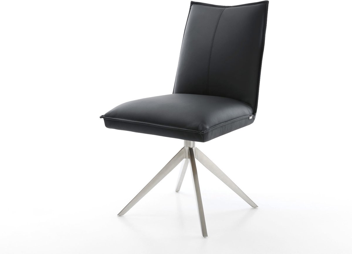 Eetkamerstoel Lelio-Flex kruisframe breed roestvrij staal echt leer zwart 360° draaibaar rocker-functie pocketveer kern