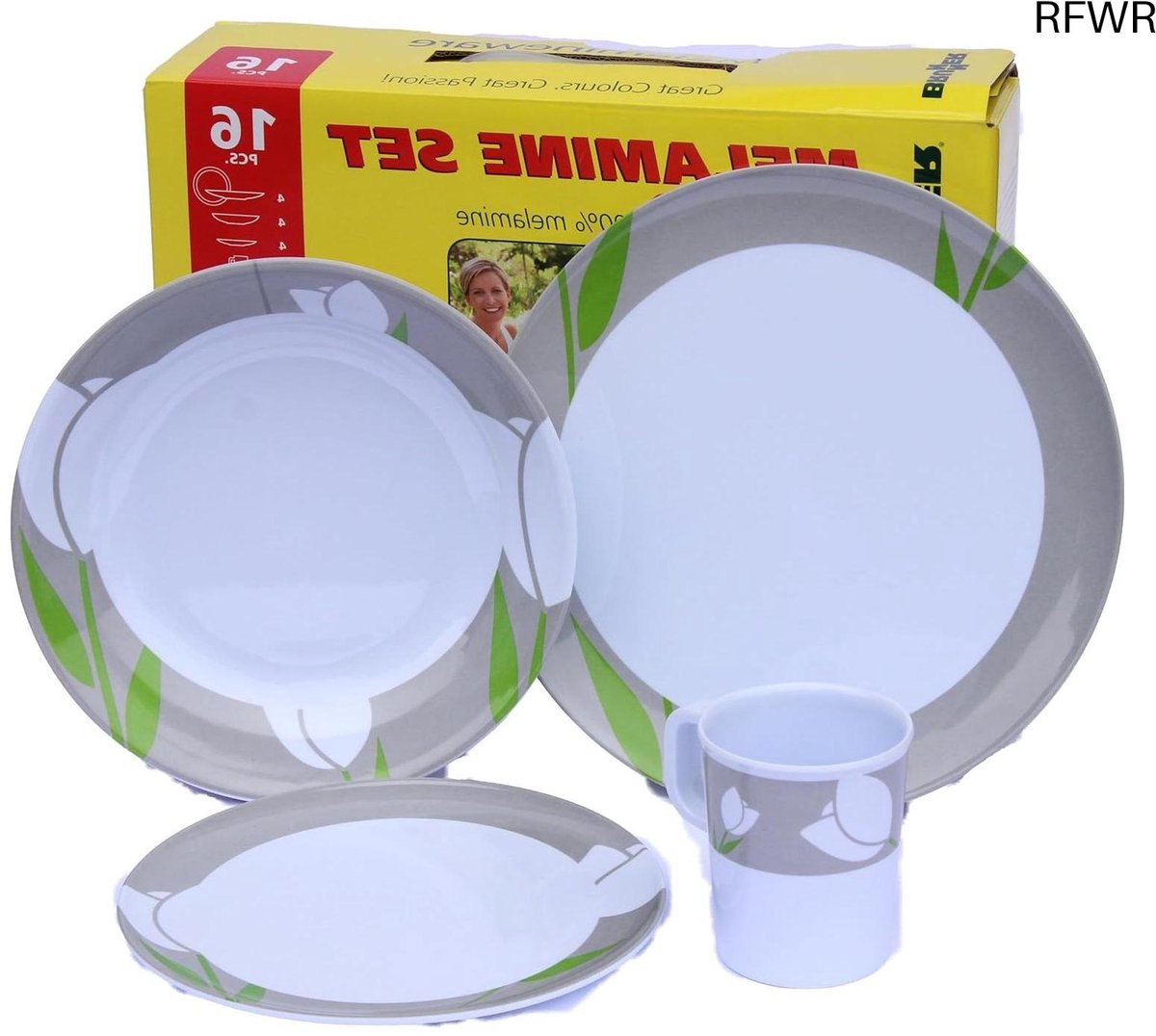 RFWR® 16-delige melamine tafelservies set voor kamperen en strandbezoek