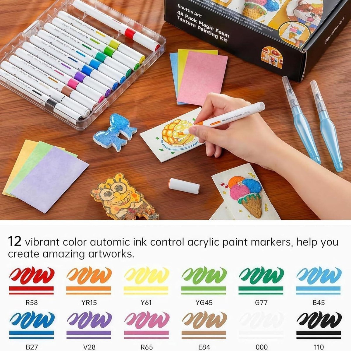 Reofrey 24 stuks Magic Puffy Paint Kits - 12 patronen 3D