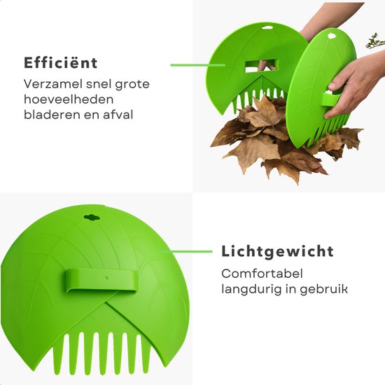 Cheqo® Bladgrijper Set - Bladgrijpers - Hark - Bladhark - Handharken - Bladeren Tuinhark - Lichtgewicht Kunststof - Tuinafval Verzamelen - Groen van Cheqo — afbeelding 4