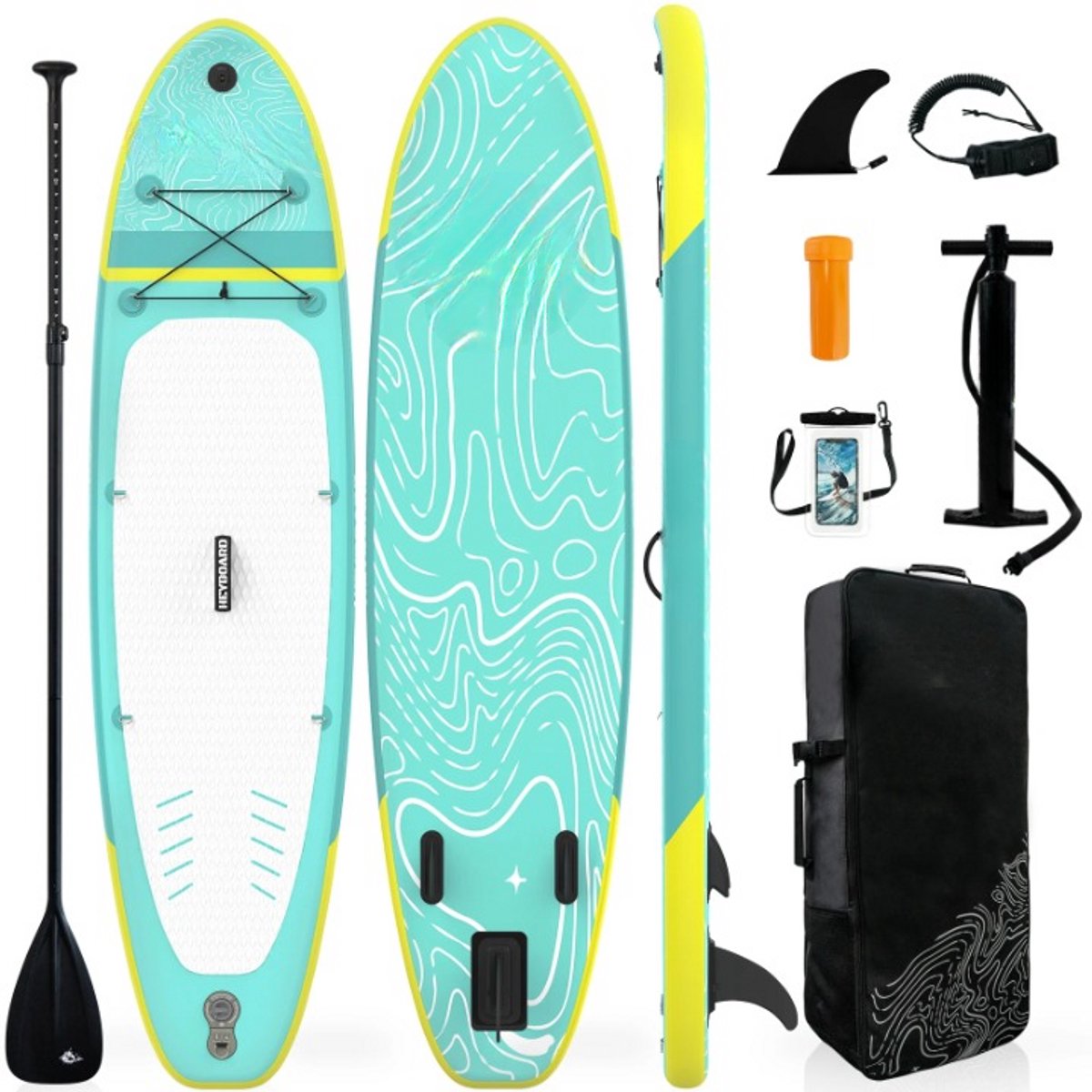 Opblaasbaar Stand Up Paddle Board – Inflatable SUP – Peddelboard – Watersportboard – Yoga Board – Duurzaam Drop Stitch – Antislip EVA Deck - Muntgroen