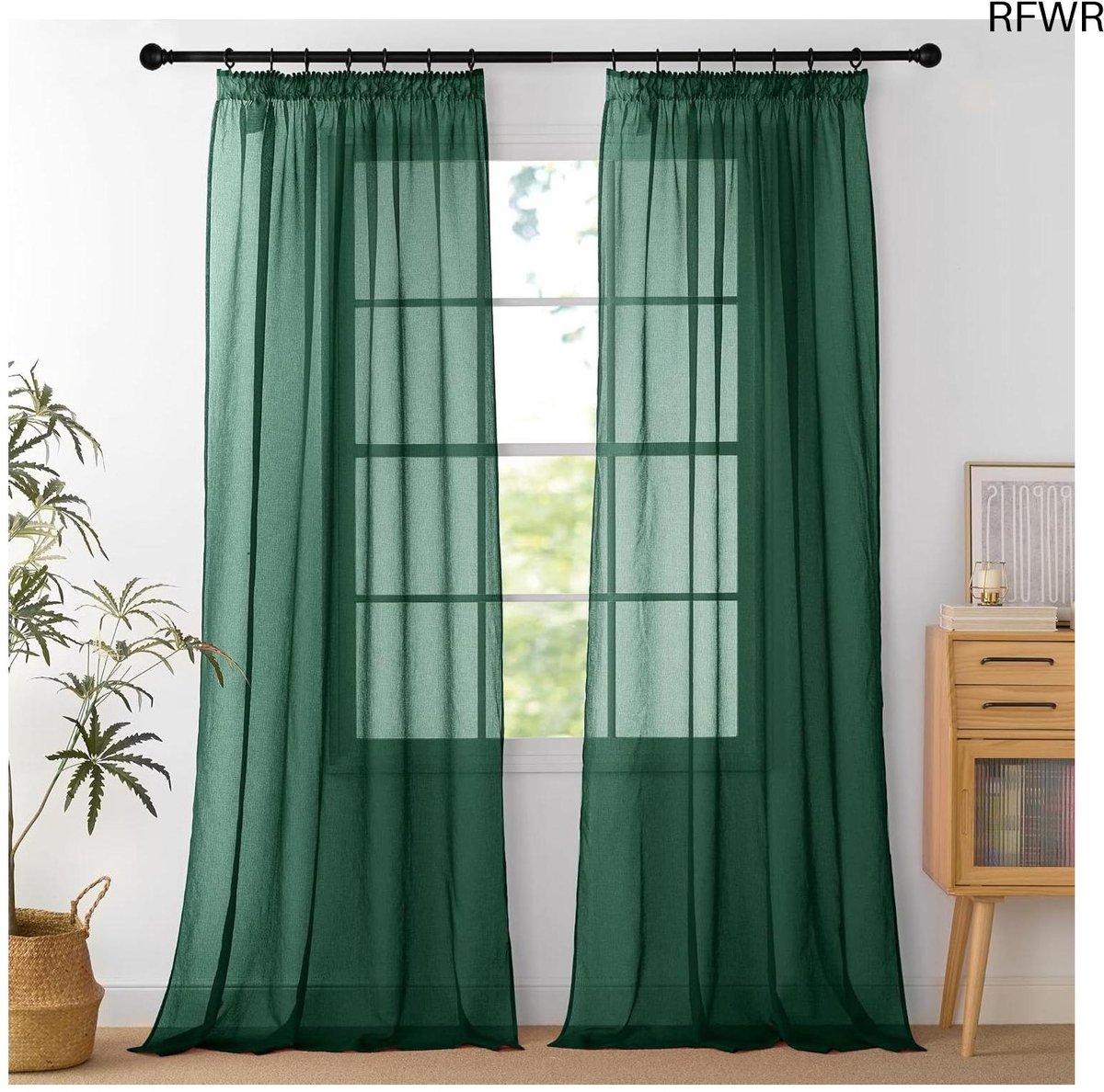 RFWR Transparante Vitragegordijnen voor Woonkamer en Slaapkamer - Donkergroen - 140x245 cm (2 Panelen)