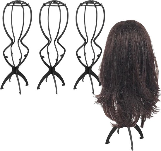 2 Stuks Plastic Zwarte Pruikstandaard, 50 cm Demonteerbare Pruikstandaard Hoog Inklapbare Draagbare Standaard Pruik Ideaal voor Het Drogen en Bewaren Opvouwbare Pruikhouder, Reizen Opslag Pruik