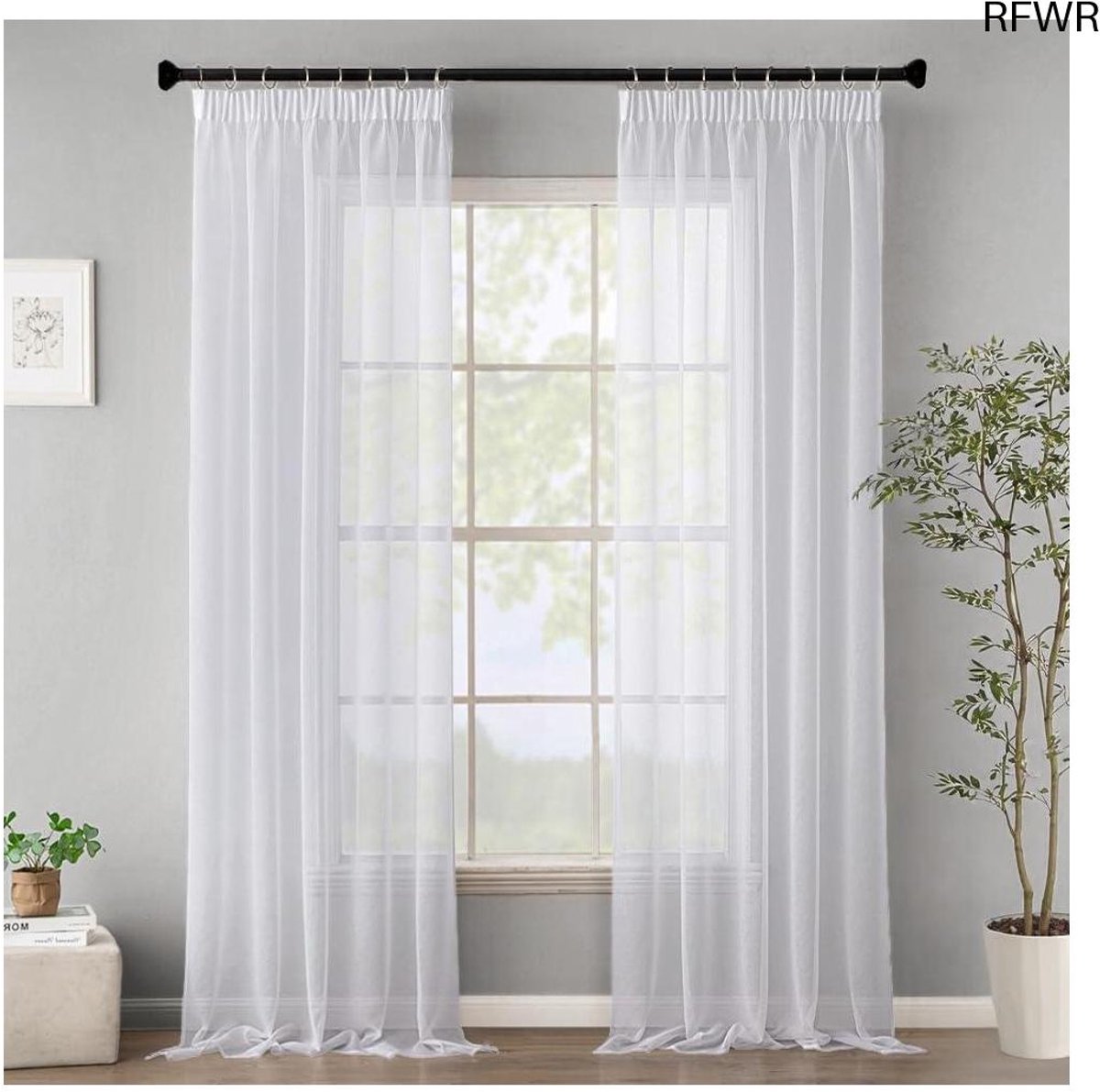 RFWR Transparante Gordijnen met Plooiband - Set van 2 voor Woonkamer en Slaapkamer - 140 x 245 cm Wit