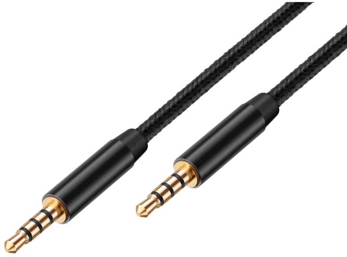 Avizar Audiokabel Jack 3,5 mm Dubbele Stekker Mannelijk Bolaris 1,5 m Gevlochten, Zwart