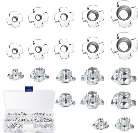 sinzau inslagmoeren met 4 inslagpunten, 90 stuks, verzinkt koolstofstaal, moeren voor klimgrepen of klimwand, M3, M4, M5, M6, M8, assortiment schroeven kits