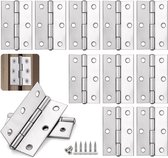 Allecto Plus - Roestvrijstalen Scharnieren 44 x 32 x 1 mm - 10 stuks - Deurscharnier & Pianoband - Inklapbaar - Geschikt voor kasten, deuren en ramen - Zilver - 72 schroeven - Kleine scharnieren