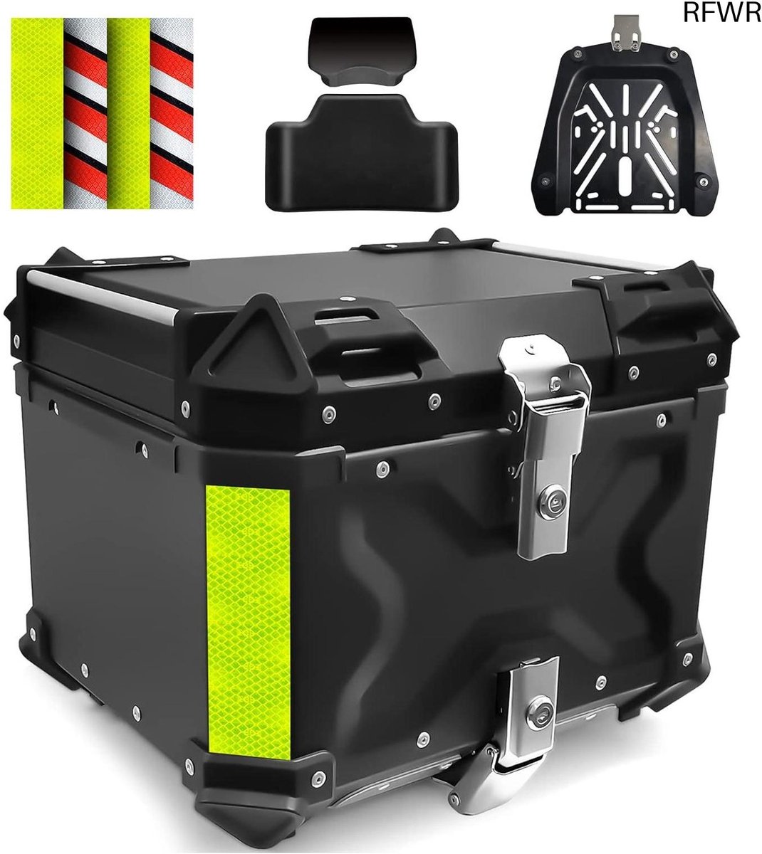RFWR® Motorfiets Topkoffer 45L Waterdichte Aluminium Topkoffer met Veiligheidsslot en Rugleuningen