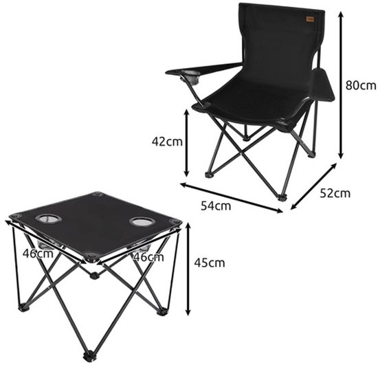 Kampeerset 3-delig - 2 opvouwbare visstoelen & tafel - kampeerstoel - kampeertafel - opvouwbare kruk - Buiten, vissen en kamperen - 55493 — afbeelding 2