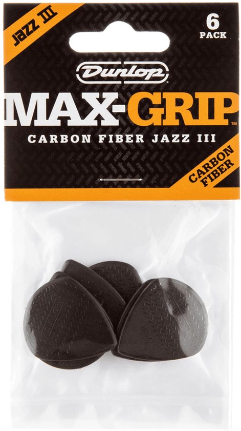 Dunlop 471P3C Max Grip Jazz III Carbon Fiber 1.38mm Plectrum 6-Pack